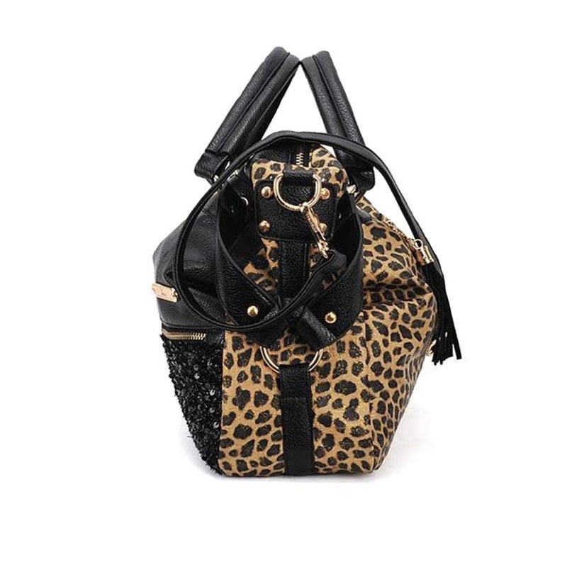 ChikencallÂ® Leopard Print Handbag Hobo Style Purse PU Leather Shoulder Bag for Women With Tassel Sequins - Image 2